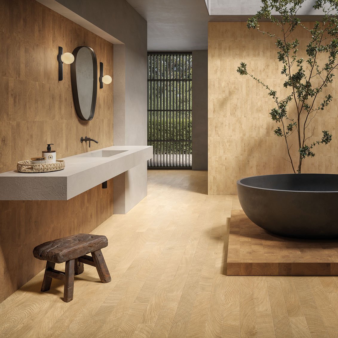W-Circles Oak 10x120 Walnut 10x10 Brick 5,3x30 Oak e Walnut Amb Bagno